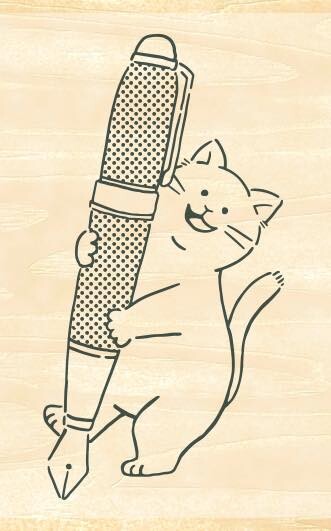 Fountain Pen Kitty Rubber Stamp