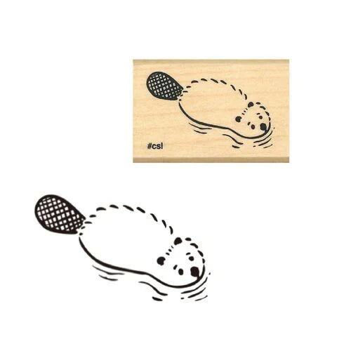 Swimming Beaver Mini Rubber Stamp