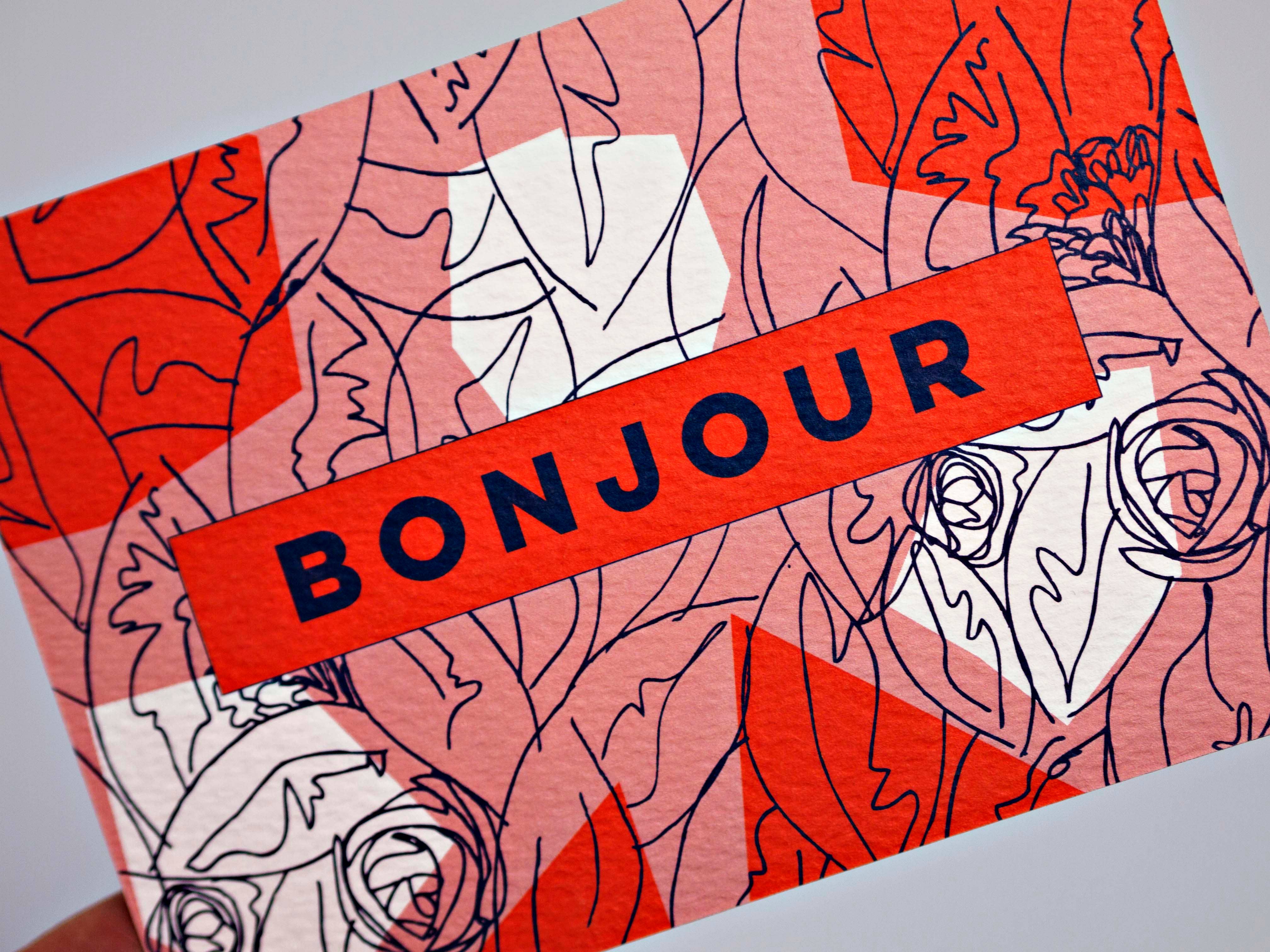 Pink Red Bonjour Postcard