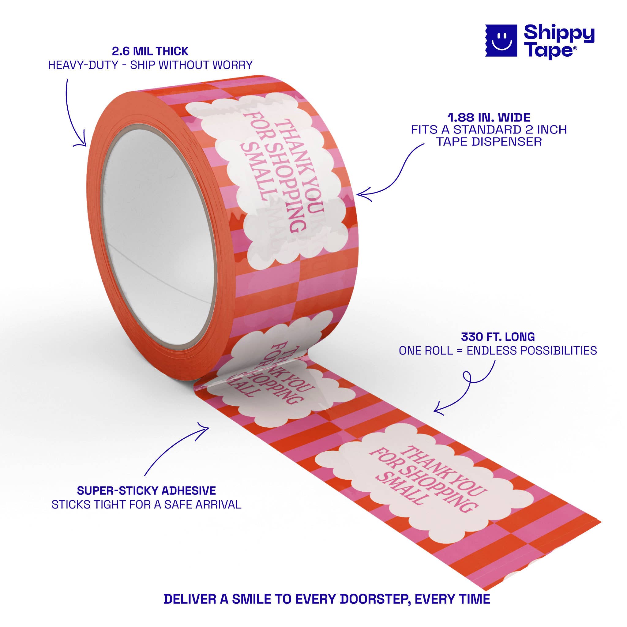 Thank You for Shopping Small Shipping Tape - Pink Orange Cloud