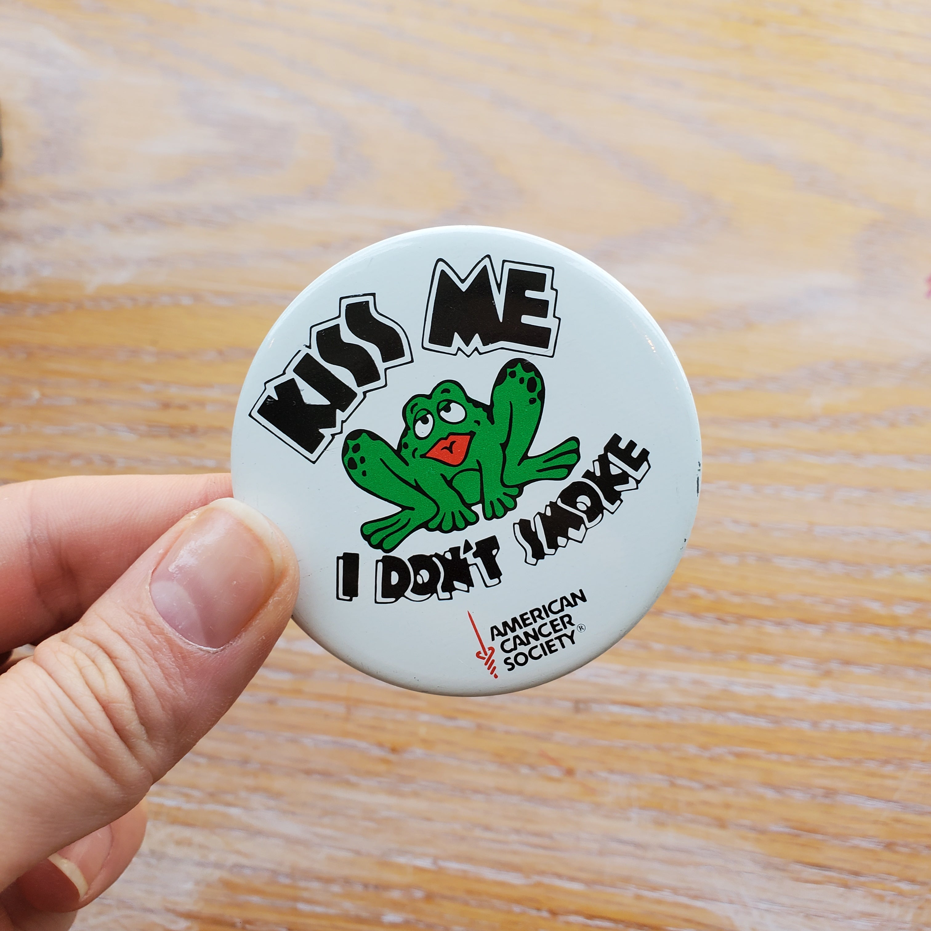 Kiss Me I Don't Smoke Vintage Pinback Button