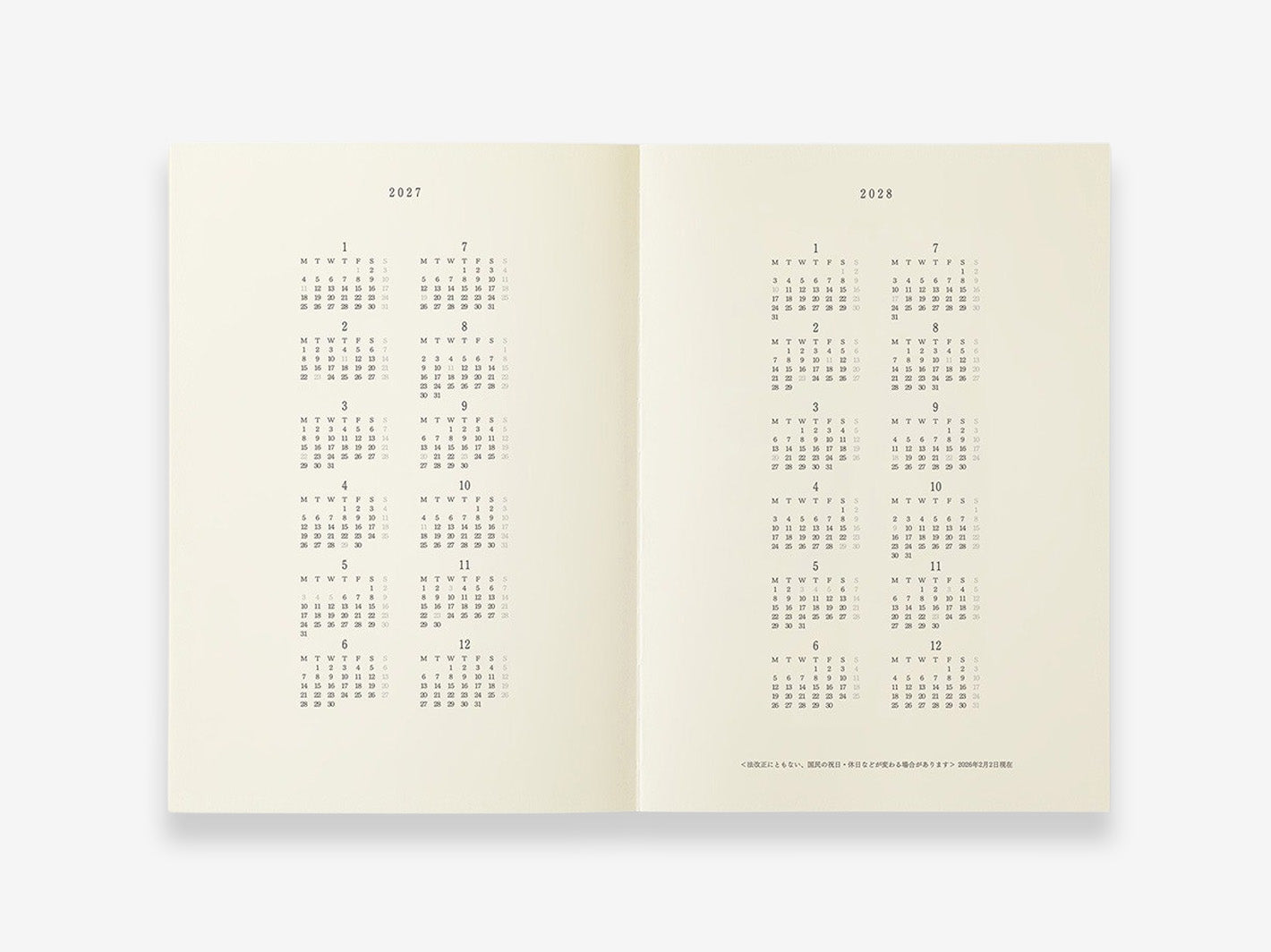 MD Diary 2027 A5 Thin - annual calendar page