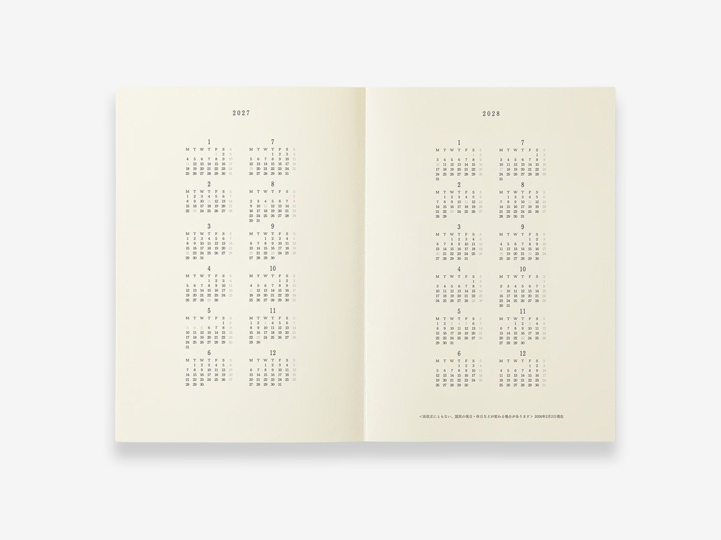 MD Diary 2027 A4 Thin - annual calendar page