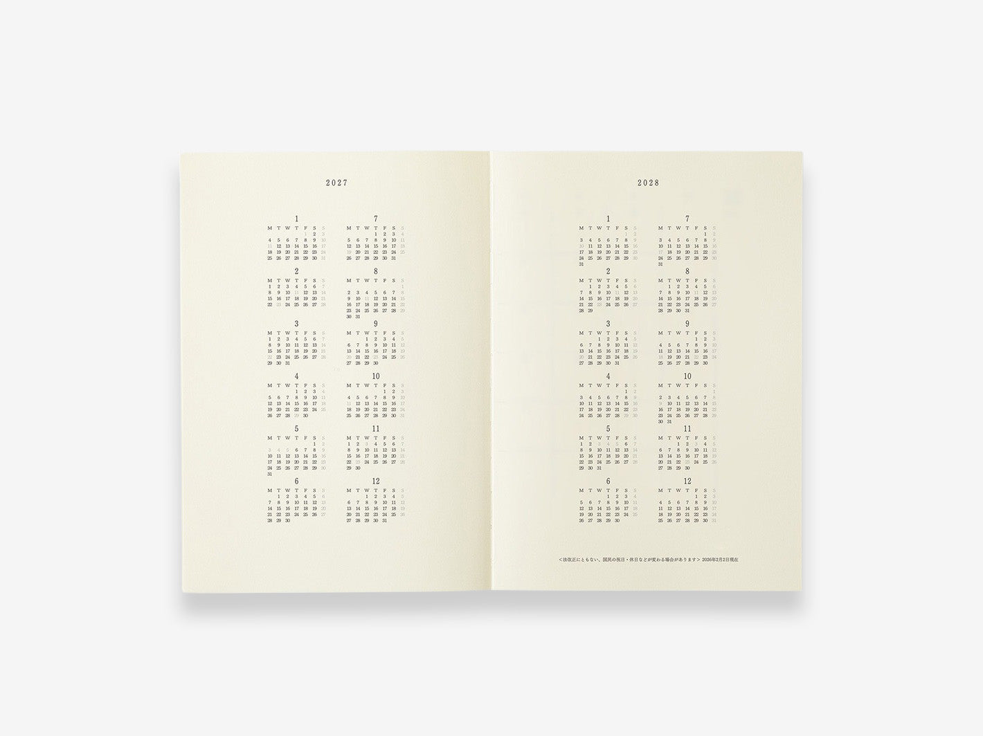 MD Diary 2027 A5 - annual calendar page