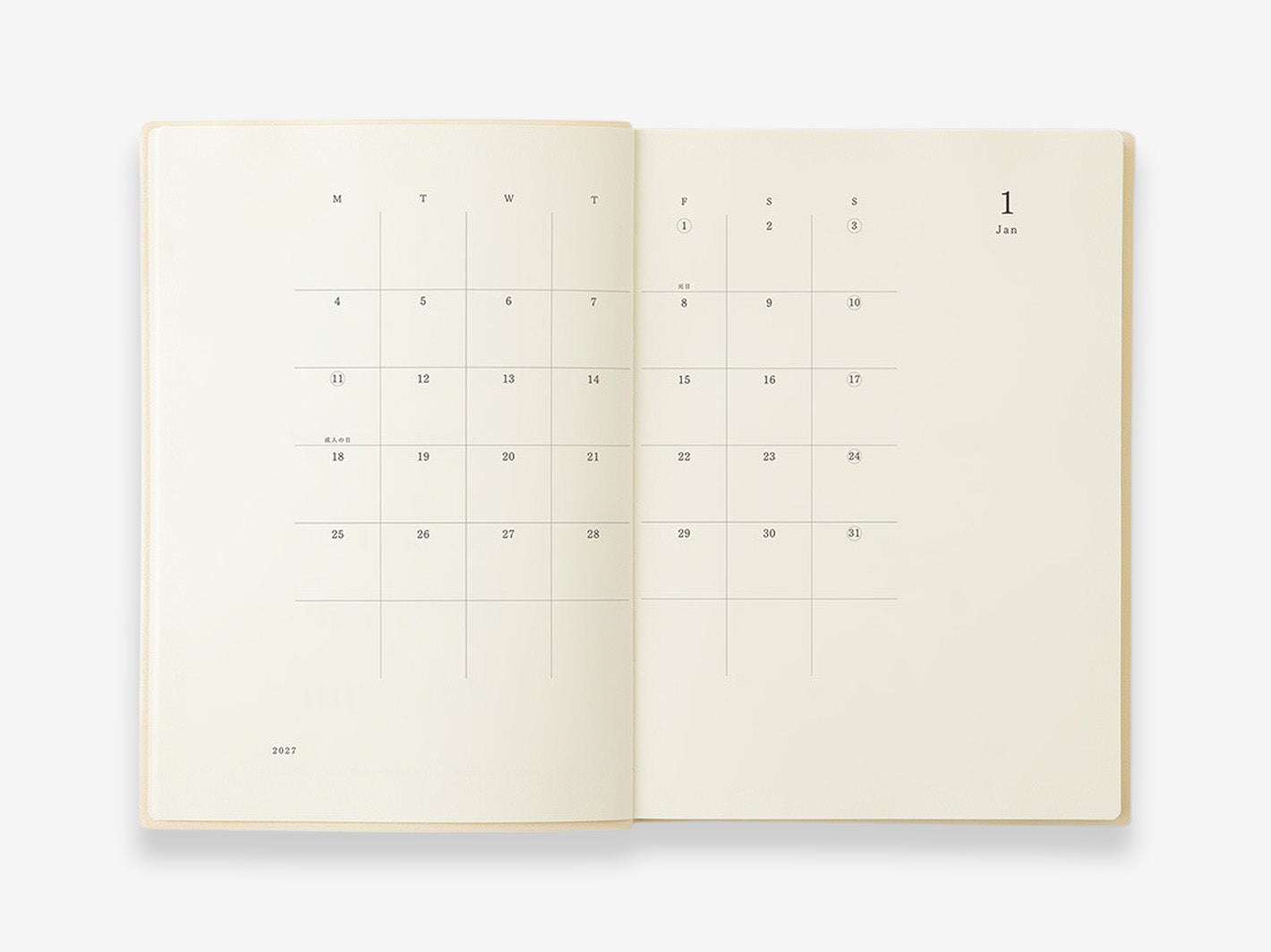 MD Diary 2027 A5 1 Day 1 Page - monthly spread