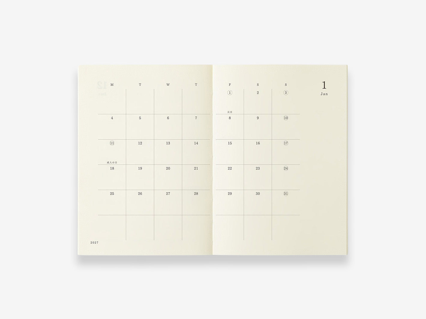 MD Diary 2027 A6 - monthly spread