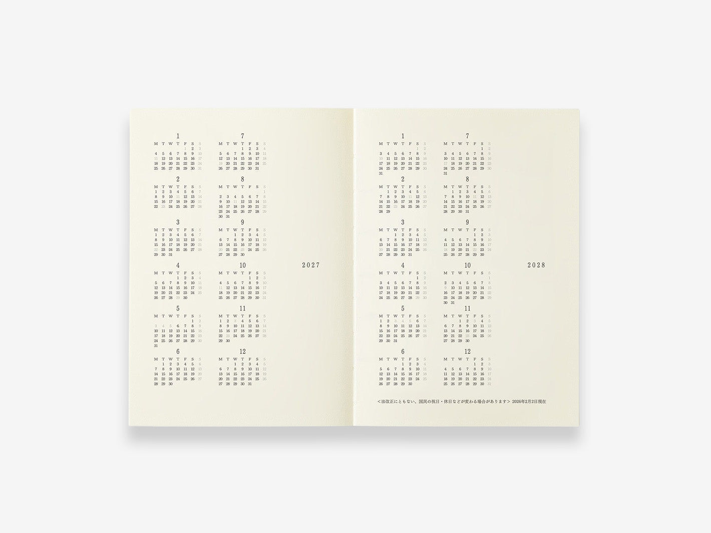 MD Diary 2027 A6 - annual calendar page