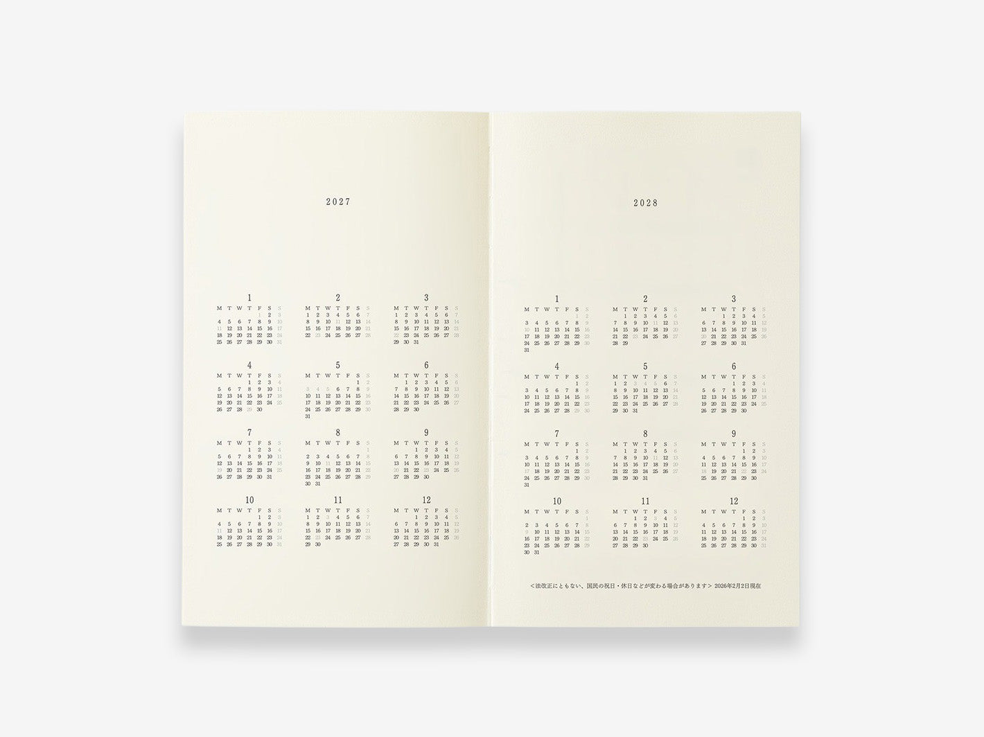 MD Diary 2027 B6 Slim - annual calendar page