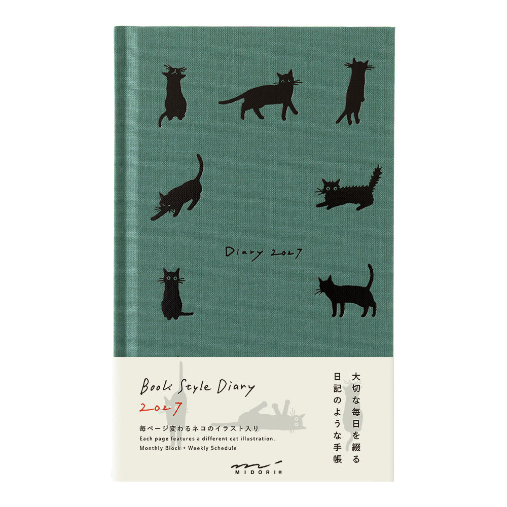 Midori Book Style Diary 2027 Cat Green