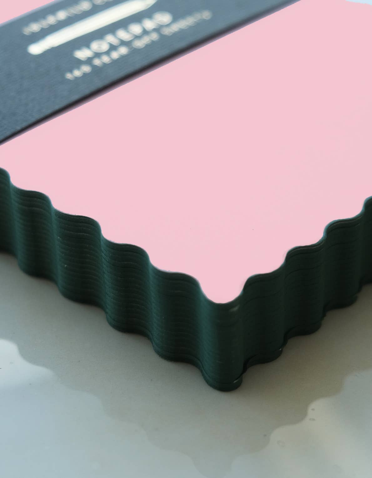 Mini Wave Shaped Notepad / Pink + Evergreen Edge