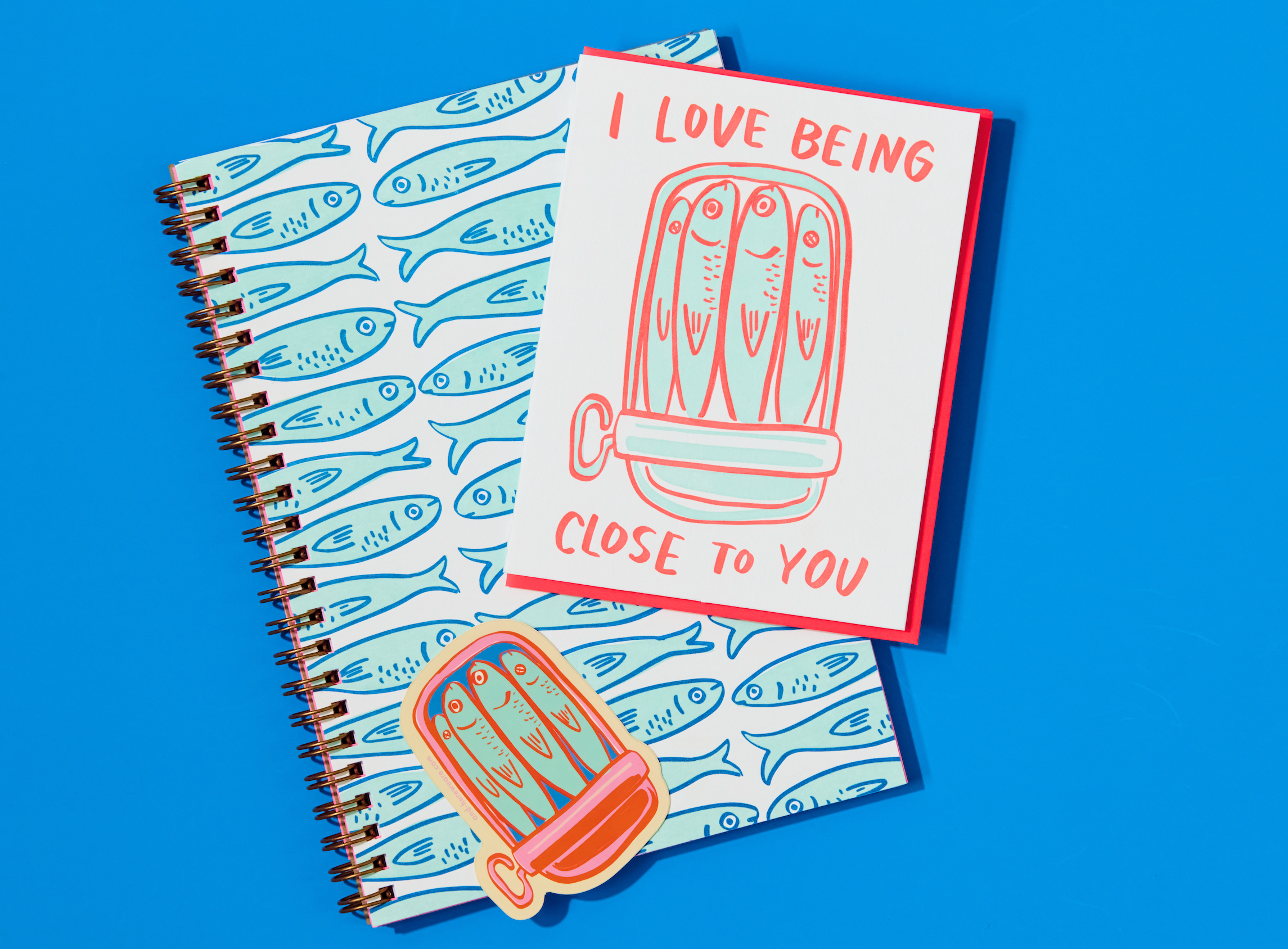 Letterpress A5 Spiral Notebook / Sardines