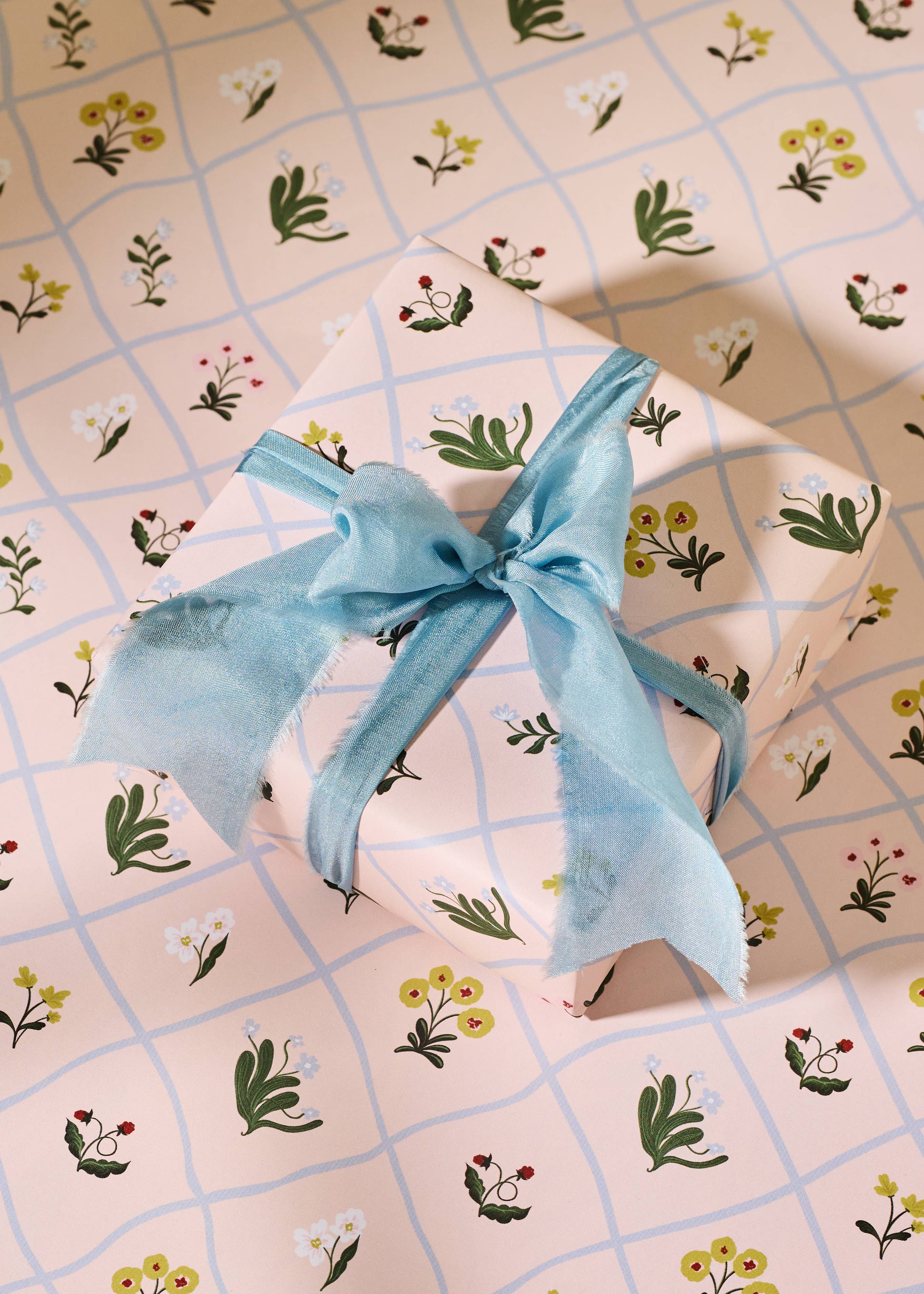 Floral Trellis and Blue Vine Stripe Double Sided Gift Wrap