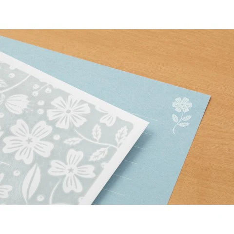 Letterpress stationery set / blue floral
