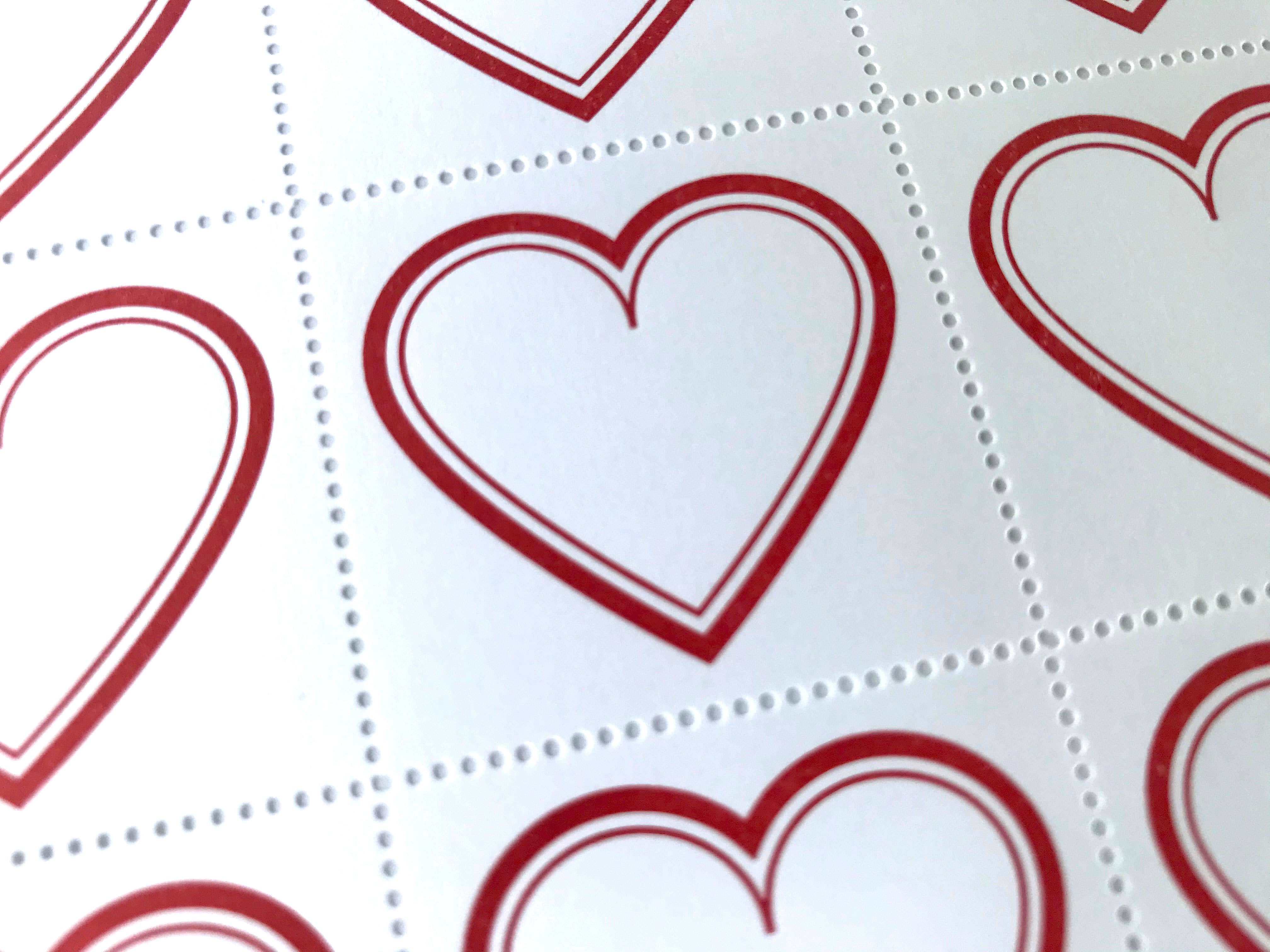 Letterpress Lick & Stick Stamps / Red Hearts