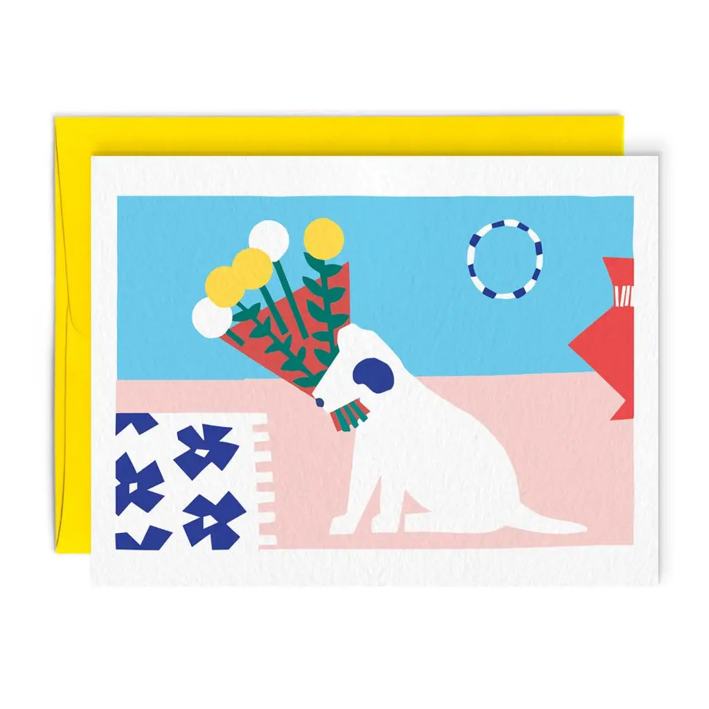 Dog With Flowers Card