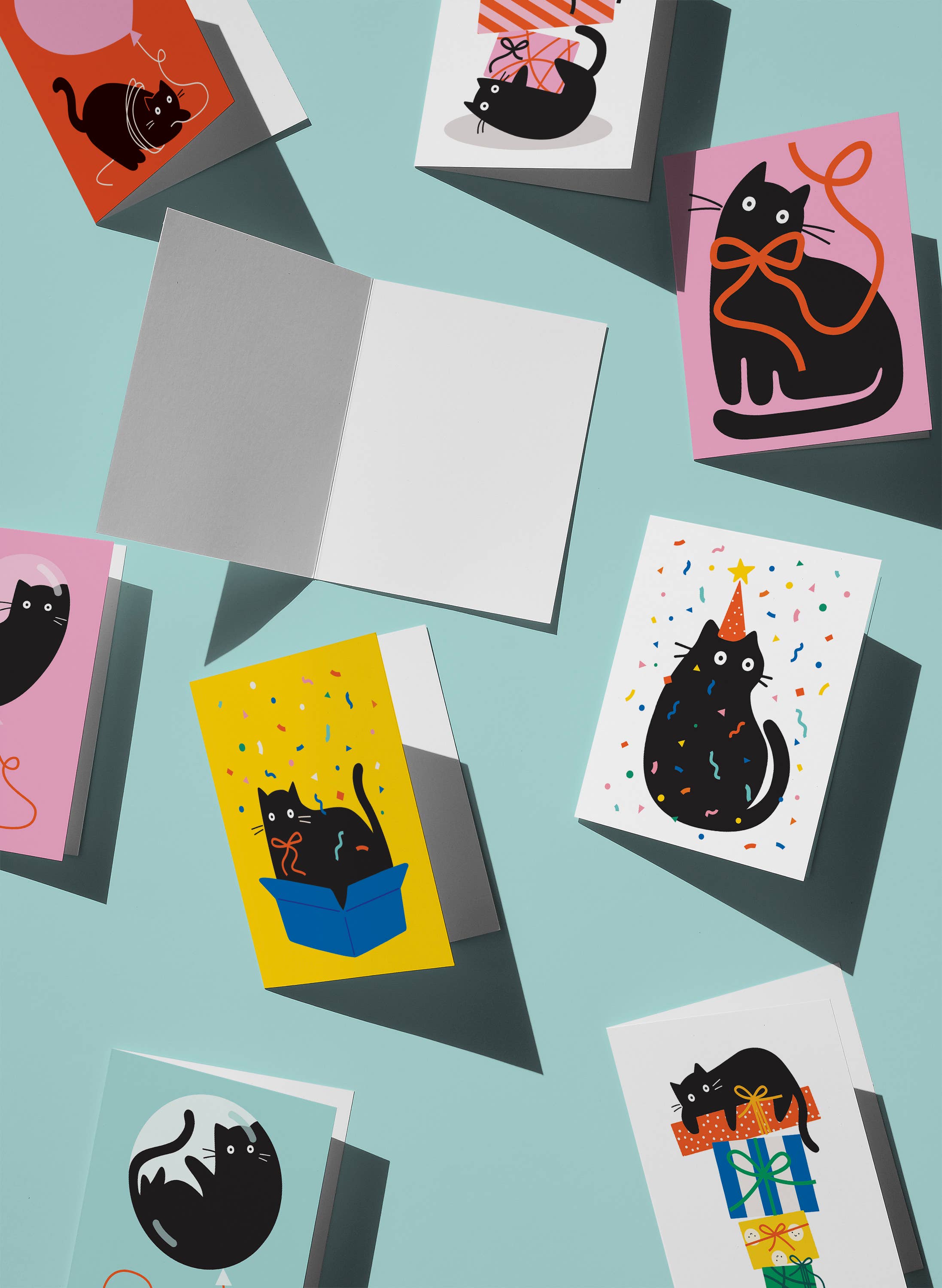 Cat and Heart Balloon Celebration Card