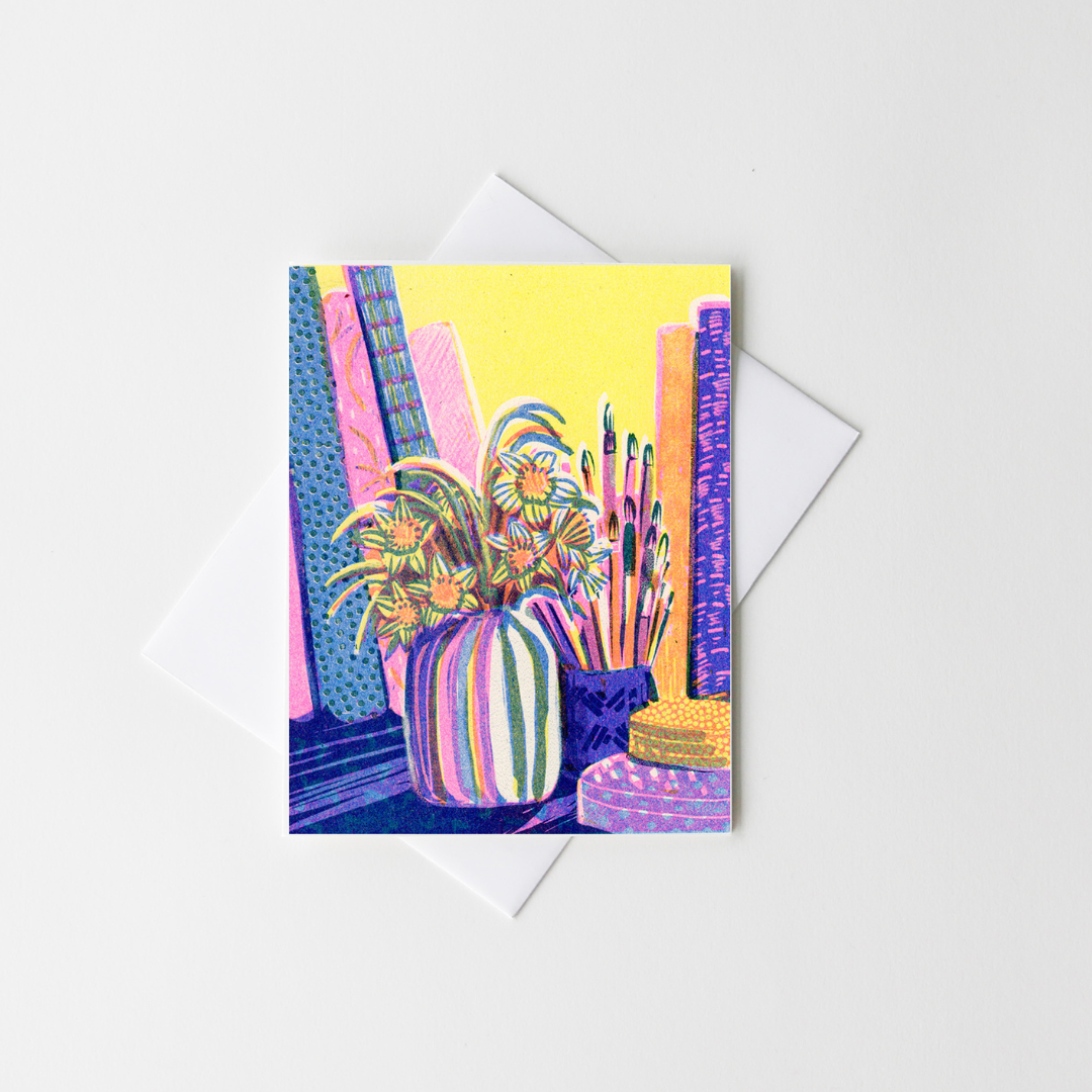 Still Life with Books and Flowers #3 Risograph Card