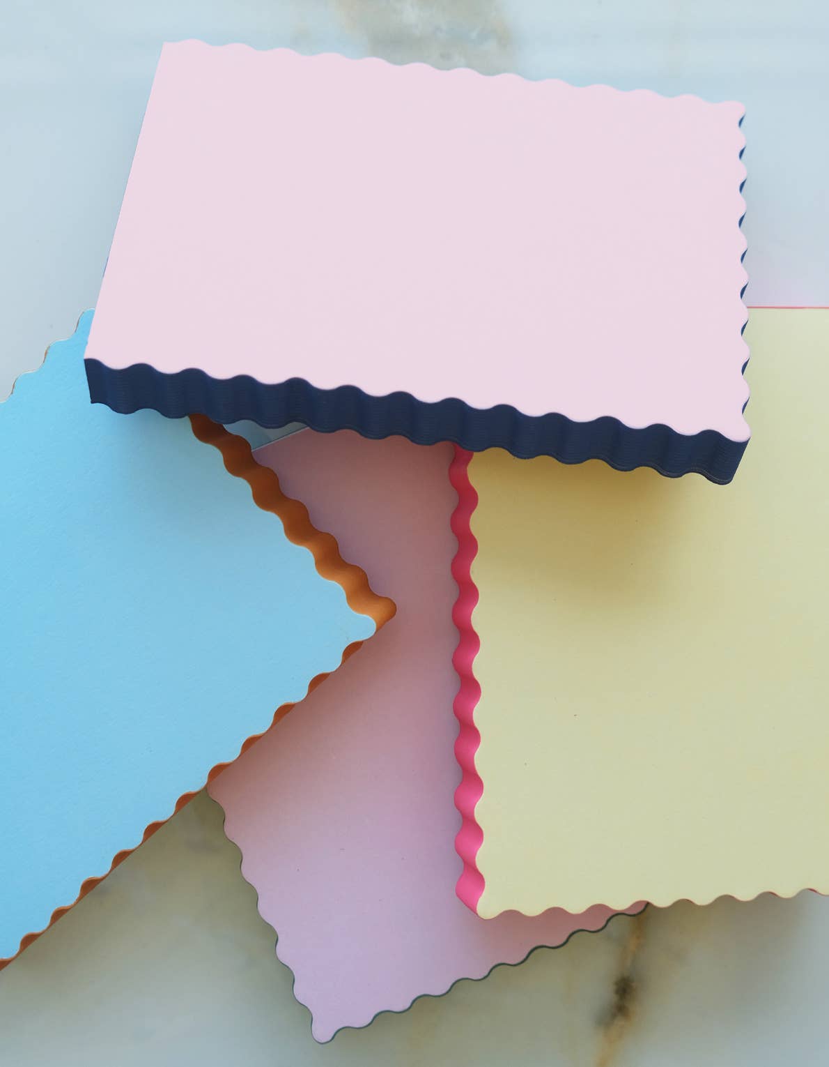 Mini Wave Shaped Notepad / Pink + Evergreen Edge