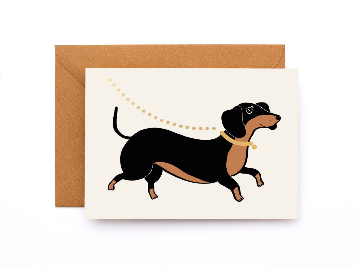 Dachshund w Foil Leash / Set of 5 cards