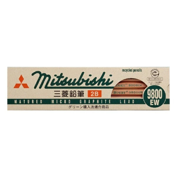 Mitsubishi 9800EW Recycled Pencil, 2B, Set of 12