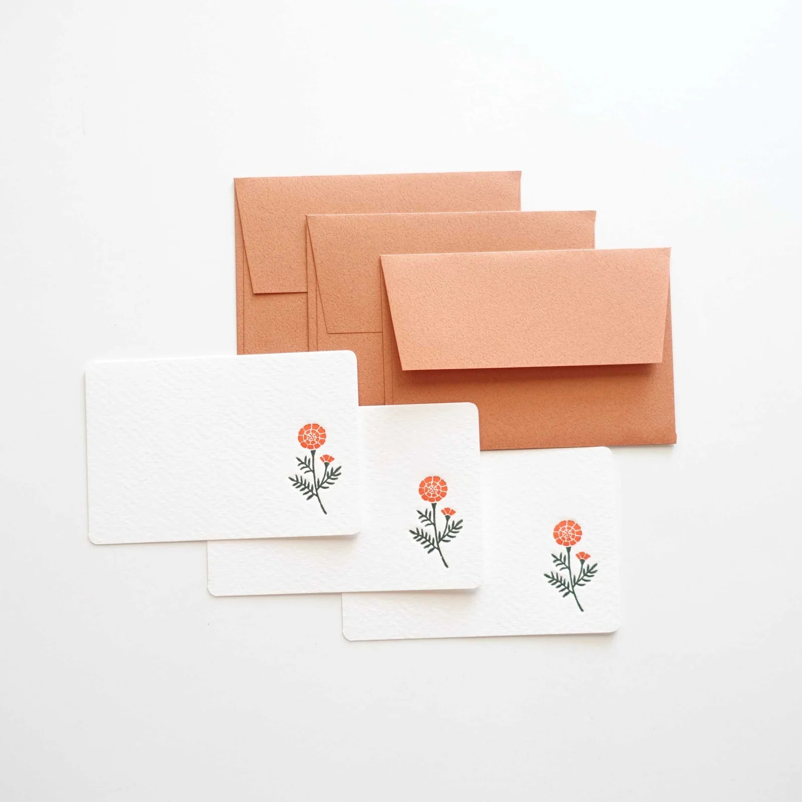 Letterpress Floral Mini Card Set / Marigold