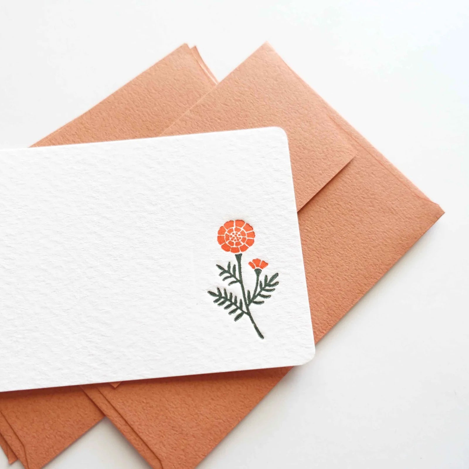 Letterpress Floral Mini Card Set / Marigold