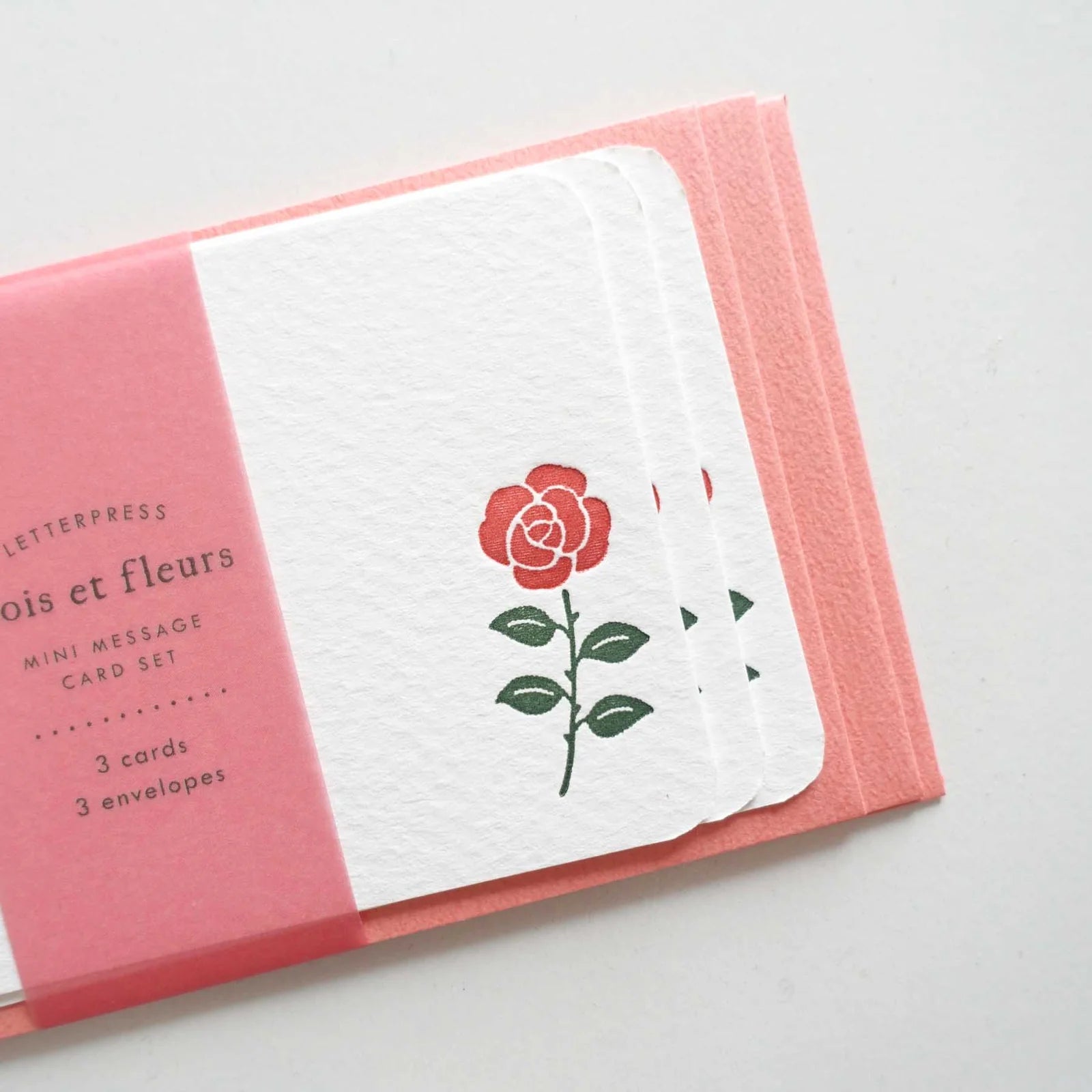 Letterpress Floral Mini Card Set / Rose