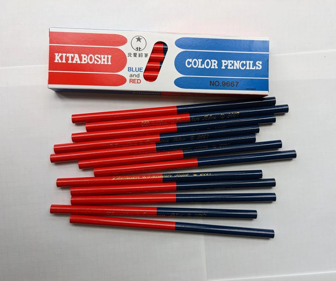 Kita-Boshi vermillion and Prussian blue pencils