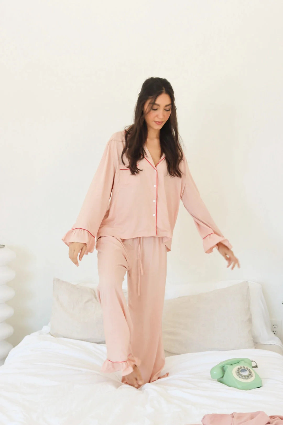 Bamboo Pajama Set / Soft Pink & Red