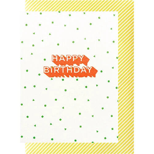 Lithograph Birthday Card / Green Confetti