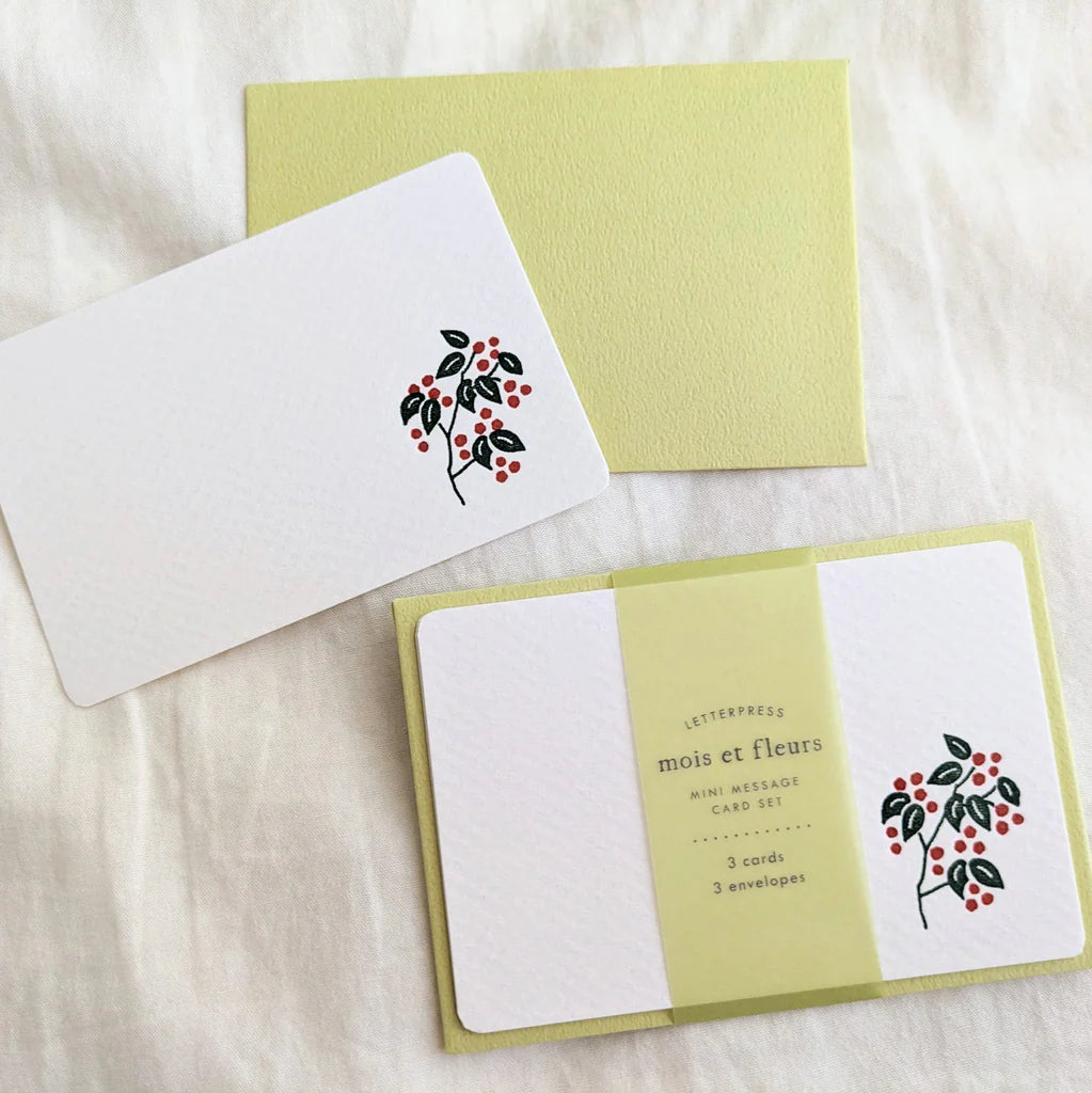 Letterpress Floral Mini Card Set / Checkerberry