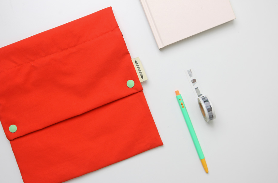 Two Button Book Pouch / Flame Orange