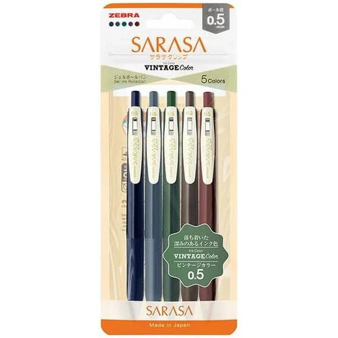 Sarasa Clip 0.5mm Gel Pen / Vintage Colors / Set of 5 / Dark