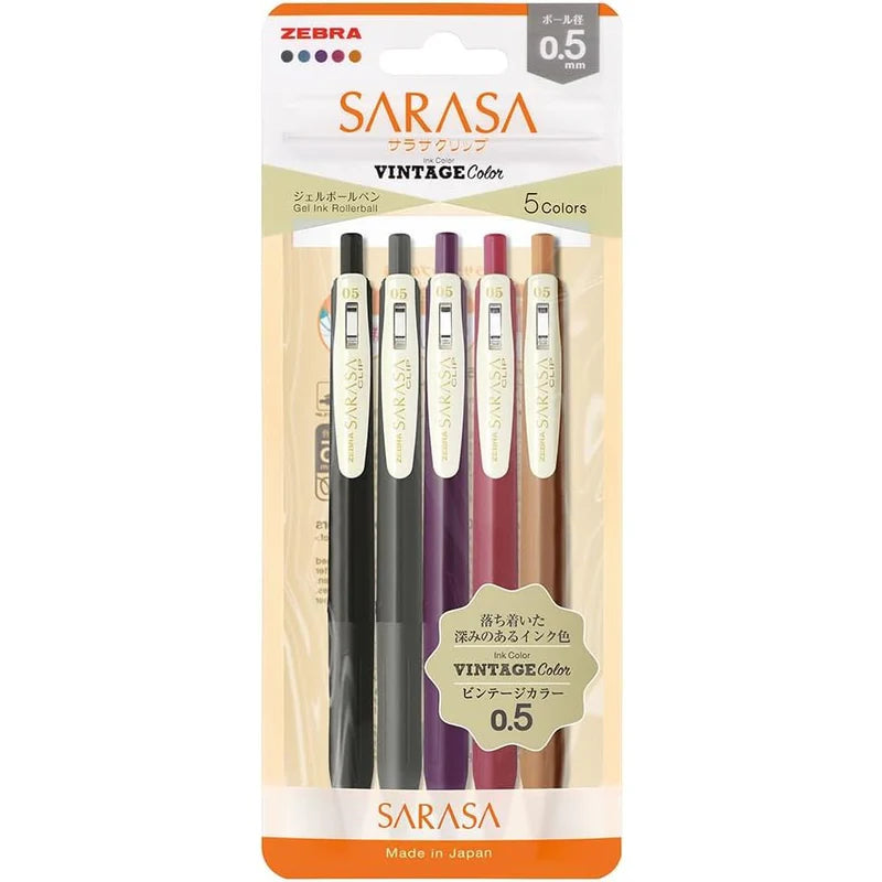 Sarasa Clip 0.5mm Gel Pen / Vintage Colors / Set of 5 / Bright