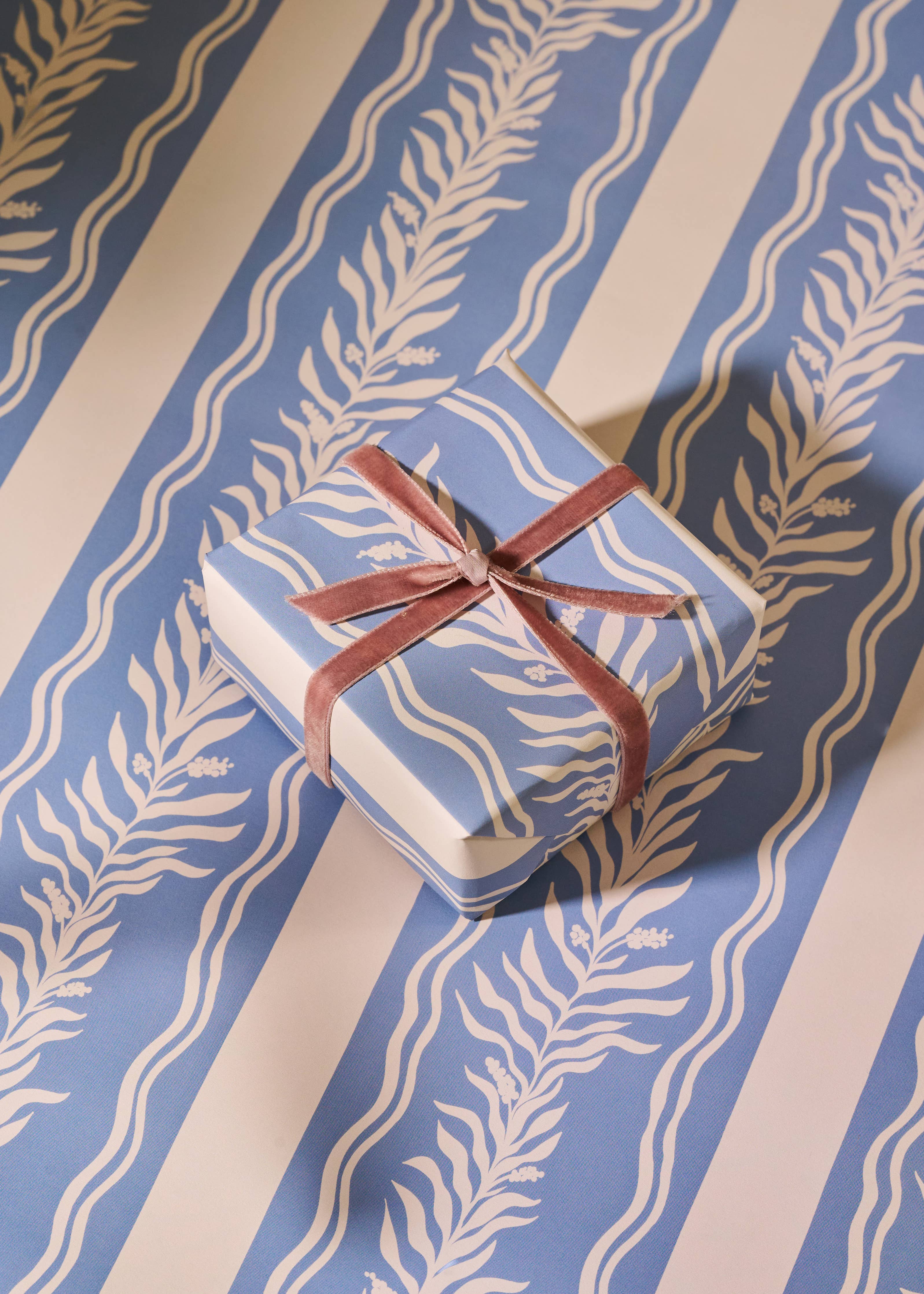 Floral Trellis and Blue Vine Stripe Double Sided Gift Wrap