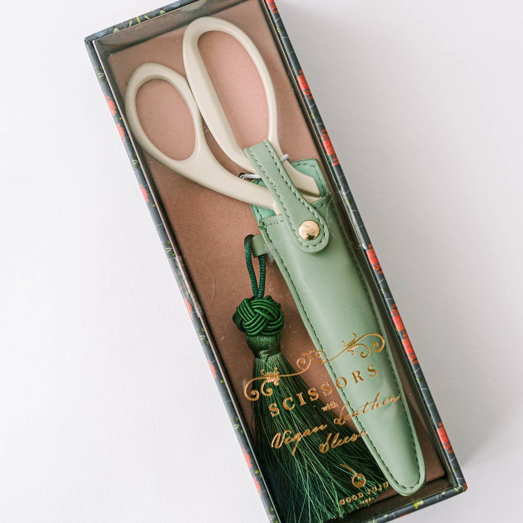 Ivory and Gold Heirloom Scissors with Case - Sage Green