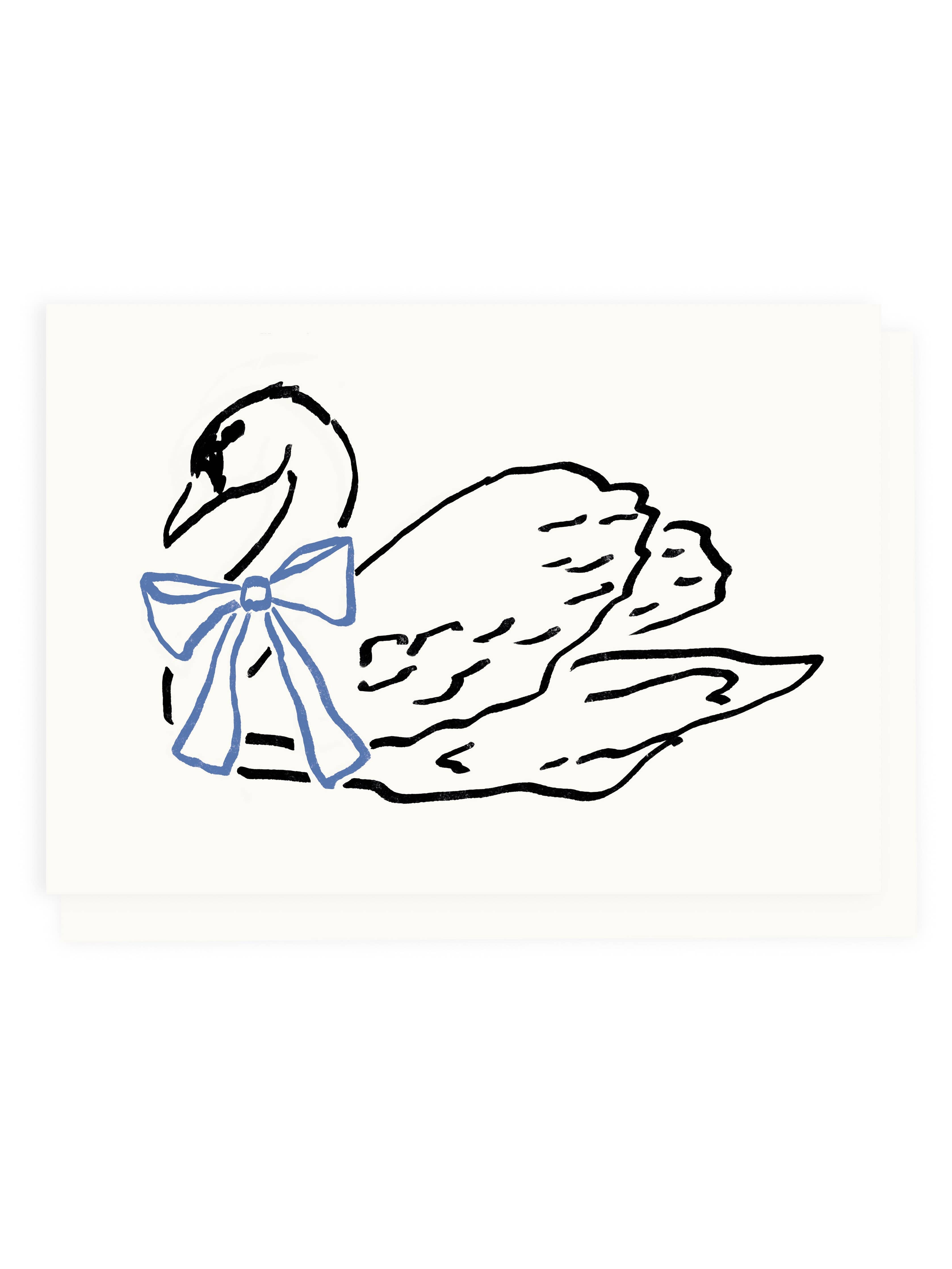 Swan with Blue Ribbon Risograph Card
