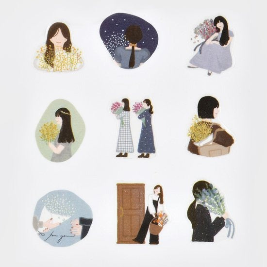 Bande Washi Sticker Roll / Bouquet and Girl