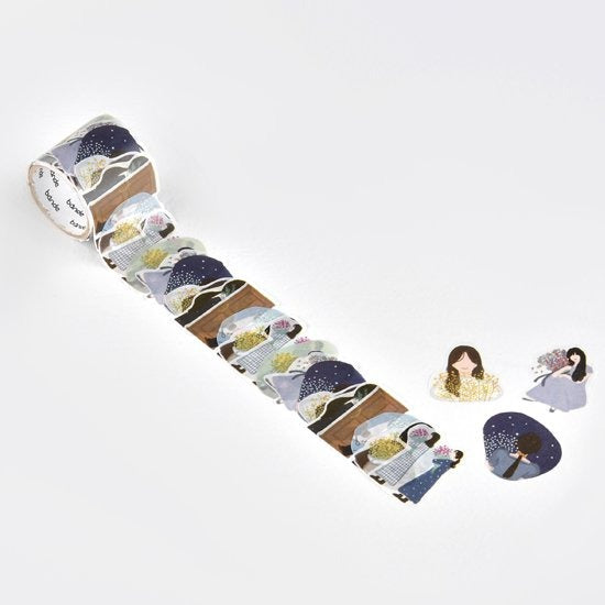 Bande Washi Sticker Roll / Bouquet and Girl