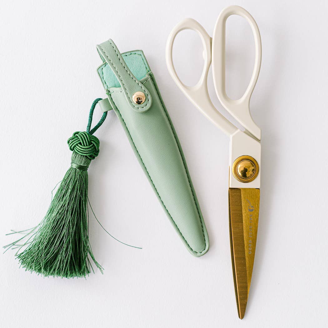 Ivory and Gold Heirloom Scissors with Case - Sage Green