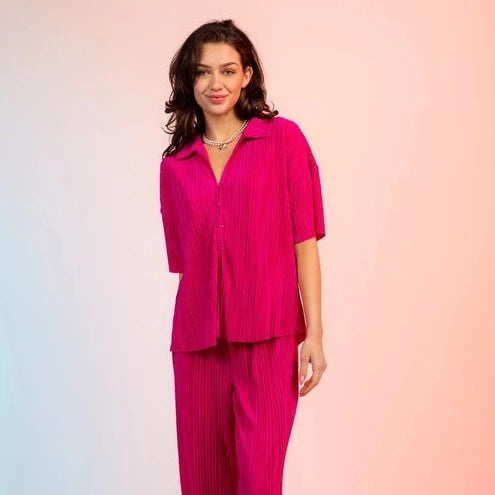 Plisse Day Set / Hot Pink