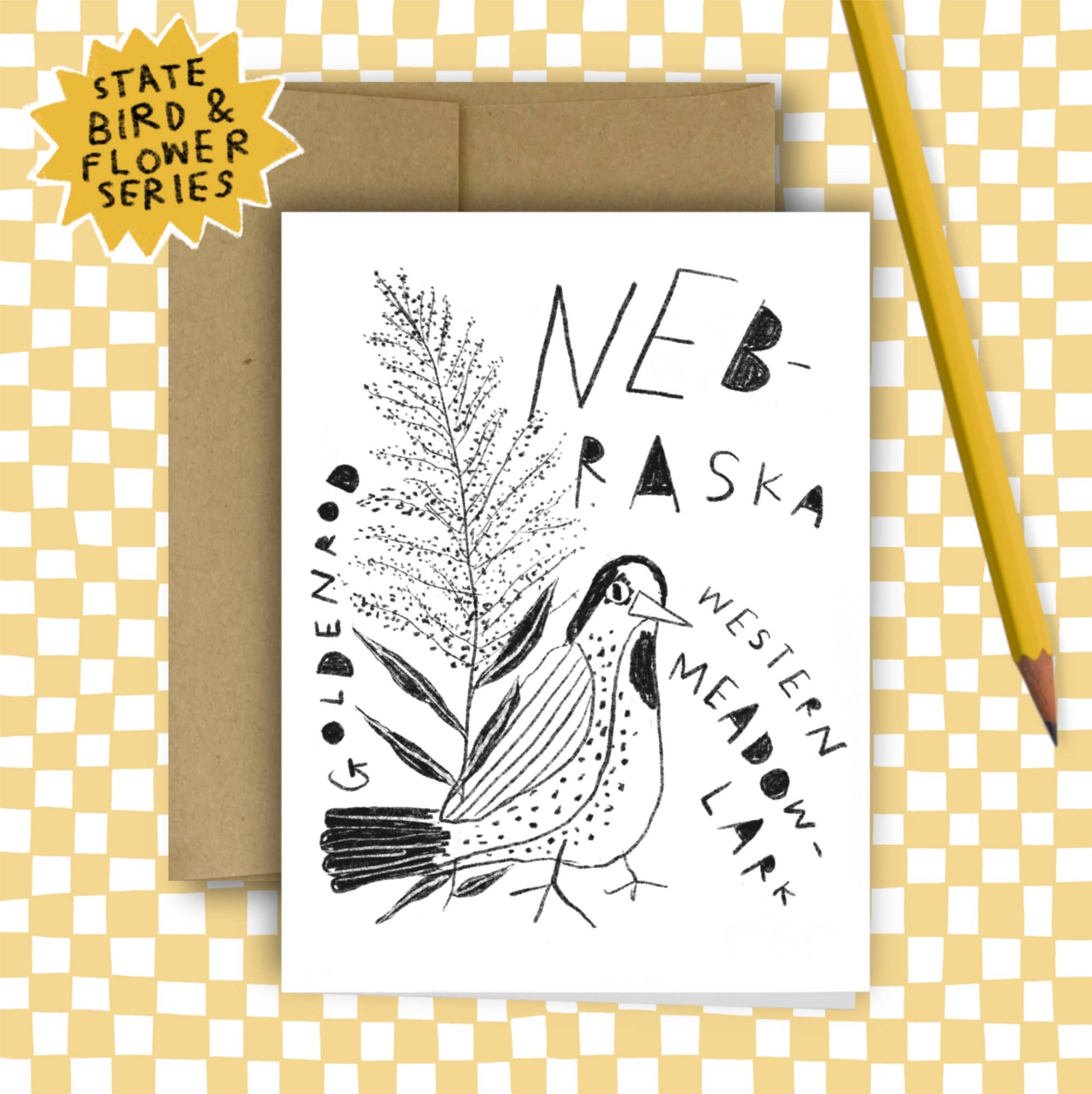 NEBRASKA State Flower & Bird Greeting Card