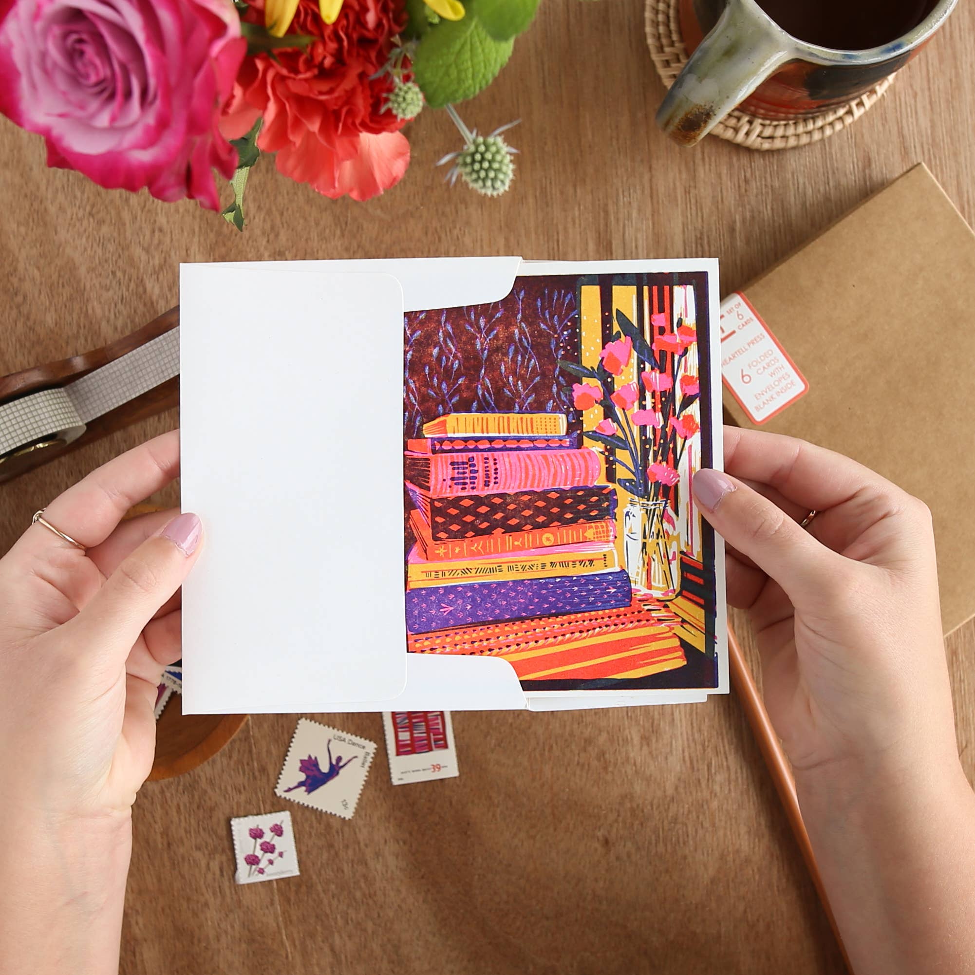 Still Life with Books and Flowers Letterpress Card