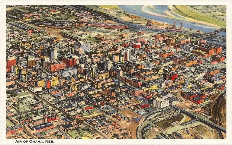 Omaha Aerial View Postcard