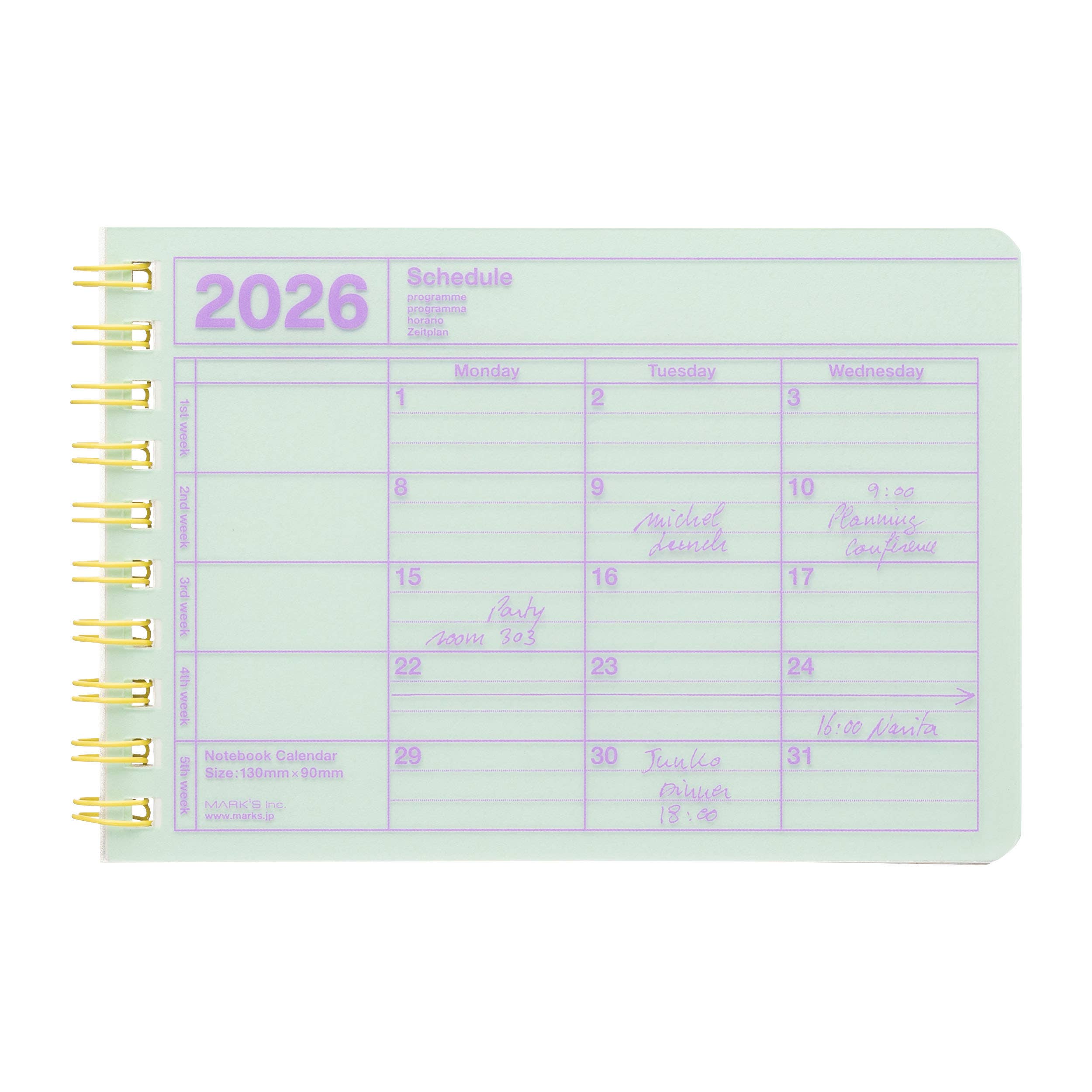 Mark Style Notebook Calendar 2026 / B7 / Mint