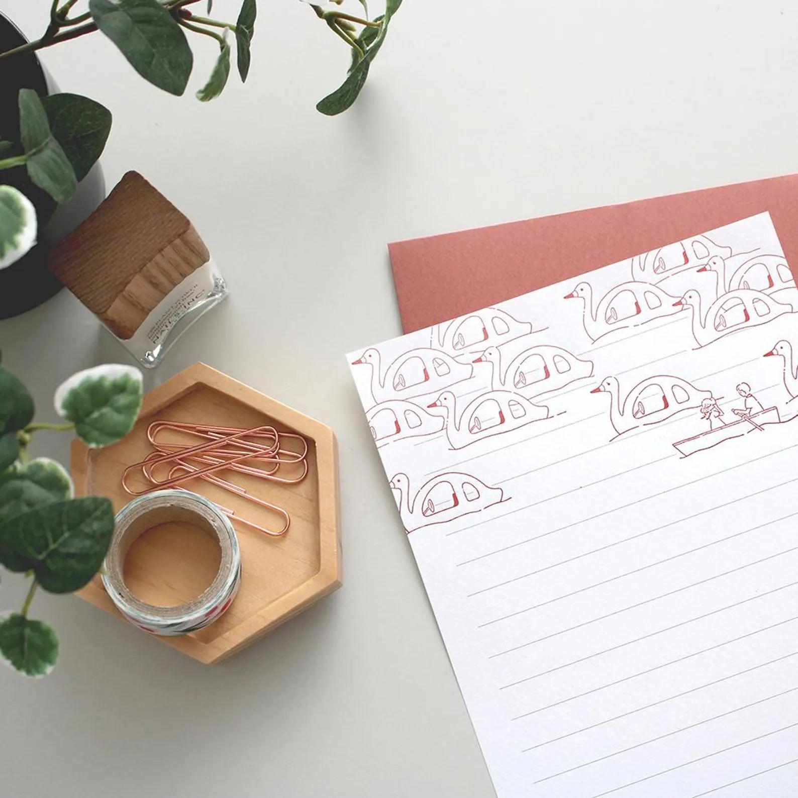 Letterpress Letter Set / Swan Boats