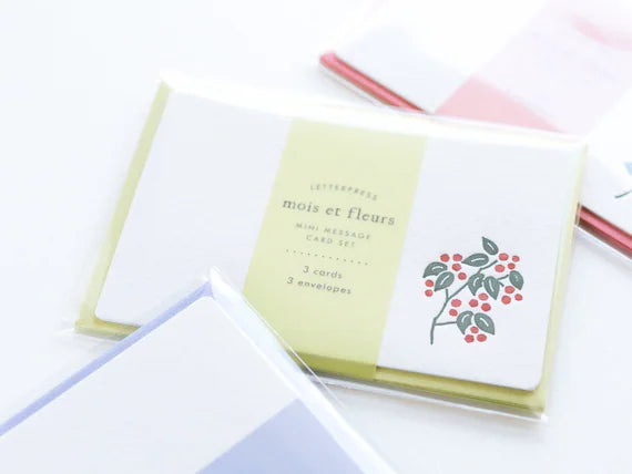 Letterpress Floral Mini Card Set / Checkerberry