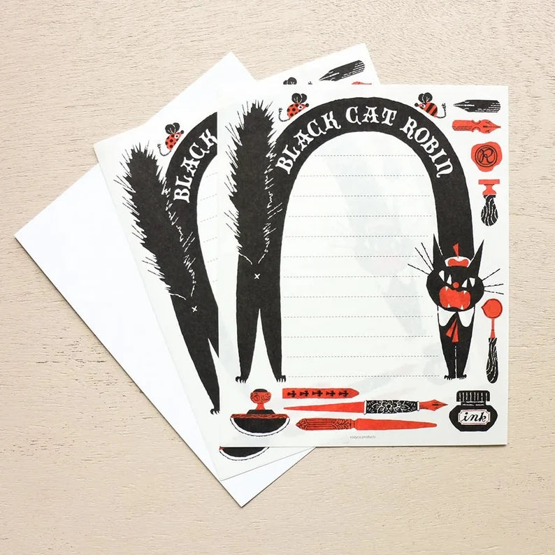 Robin the black cat Letter Set / "Stationery"