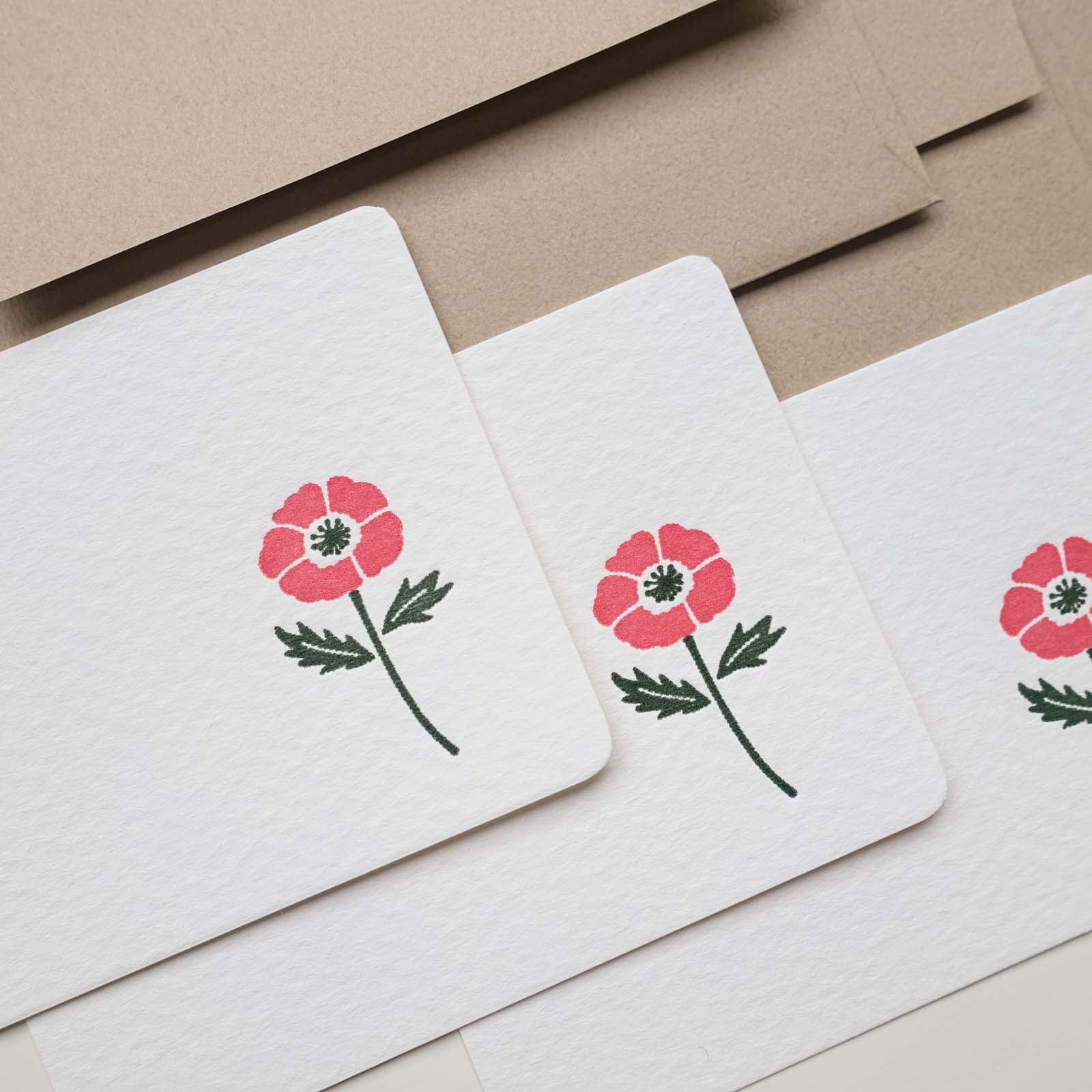Letterpress Floral Mini Card Set / Anemone