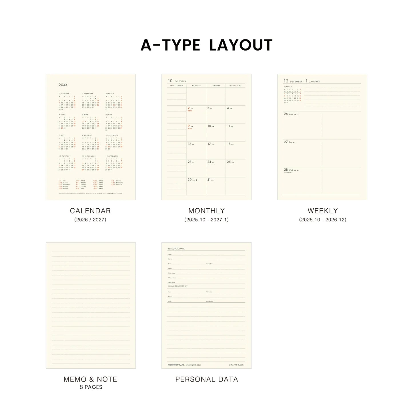 2026 Weekly Planner Poche A6 / Mint